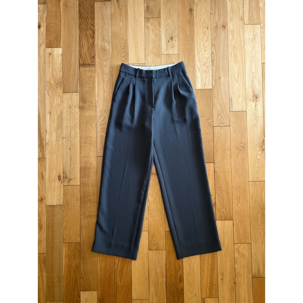 Aritzia The Effortless Pant Trouser Gray Wide Leg High Rise Pleated Womens 4